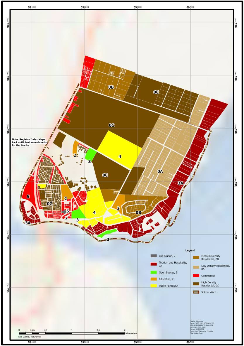 Land use and zoning map of Sokoni Ward, Kilifi Municipality